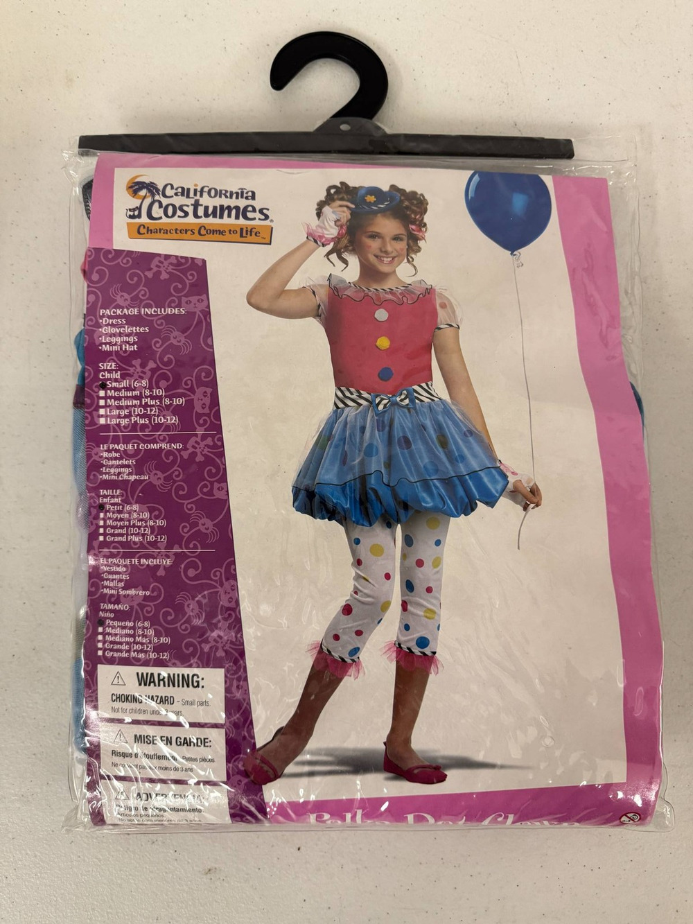 California Costumes Polka Dot Clown Girls Costume Dress Set Small 6-8 New